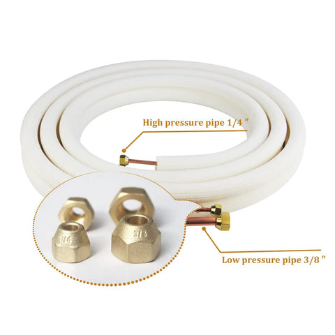 25 Ft Copper Tubing Extension For Mini Split AC And Heating Systems With 1/4 Inch 3/8 Inch Pipes, Nuts, and PE Insulation