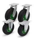 Top Notch 10 Inch Pneumatic Caster Kit With Four Slick Rubber Tires Including Two Swivel And Two Rigid Plates for smooth movement.
