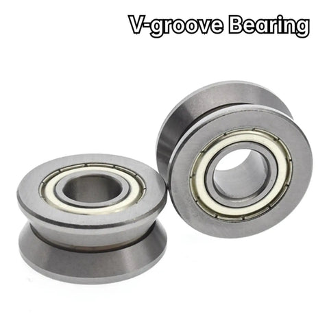 Heavy Duty Deep Groove Ball Bearings With V Groove Rail Roller Design, LV20/8 ZZ Dual Sealed Construction, 8mm Bore By 30mm Outside Diameter And 14mm Width close-up view of two V-groove bearings.