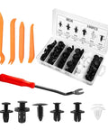 Six Type Bumper Retainer Clip Kit With Removal Tools 100 Pack Nylon Fasteners for car body trim, 4 tools shown