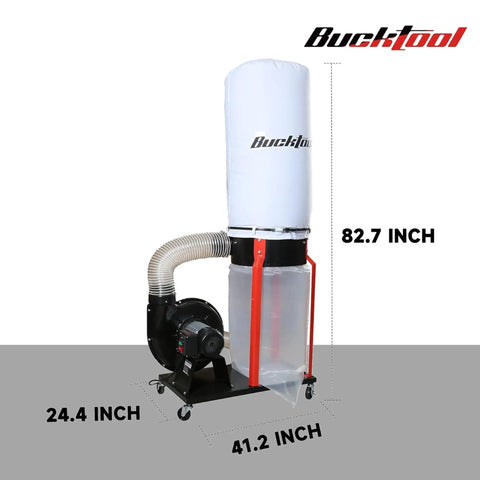 Heavy Duty Shop Dust Collector 1-1/2 Hp Dual Voltage Motor Powers 1100 Cfm with clear canister and measurements