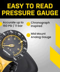 3 inch analog gauge highlighting features of High Pressure Bike Floor Pump for Precision Inflation, Steel Barrel, 160 PSI