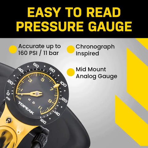 3 inch analog gauge highlighting features of High Pressure Bike Floor Pump for Precision Inflation, Steel Barrel, 160 PSI