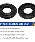 Front Load Washer Tub Bearing And Seal Repair Kit For Kenmore And LG Machines shows two seal rings, designed to cut down on vibrations.