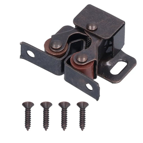 Stainless Steel Double Roller Cabinet Latches 30 Pack With Magnetic Damping For Soft Close Doors, latch and screws view.