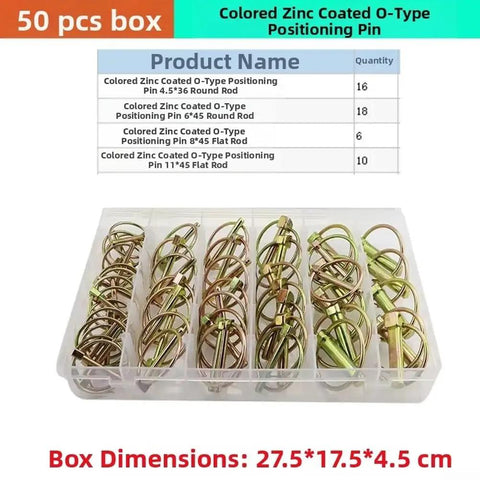 Heavy Duty Spring Steel Annular Ring Pins 50 Piece Assortment Kit For Trailers Trucks Automotive Agricultural And Industrial Equipment Rust Resistant Galvanized Steel Durable Fastening System Built Tough 50 pcs box