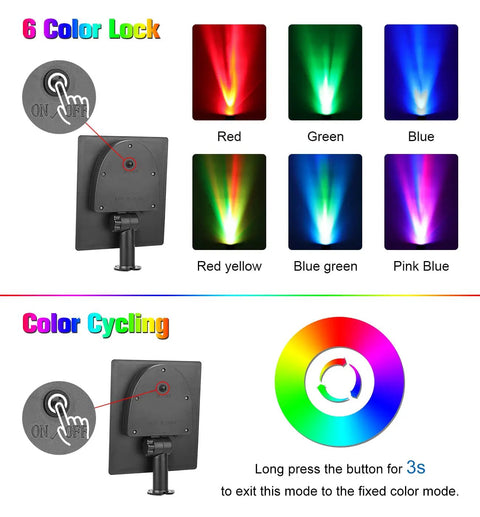 6 color modes for Color Changing Solar Spotlights Outdoor RGB Landscape Lighting Waterproof 6 in 1 Wall Lamp