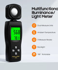Pro Grade Lux Meter With 0 To 200000 Lux Range And 180 Degree Rotating Sensor, backlit LCD handheld black meter