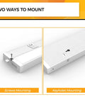 Mounting options for 22 Inch Under Cabinet Lighting You Can Hardwire Or Plug In Five Color Temperatures From 2700K To 5000K 13W 920 Lumens Dimmable High CRI 90 Plus Linkable ETL And Energy Star Certified, showing screws and keyholes mounts.