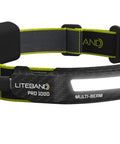 All In One Multi Beam LED Headlamp With 210 Degree Wide Beam And 15 Degree Tilt Focus, USB C Rechargeable, shown on white background.