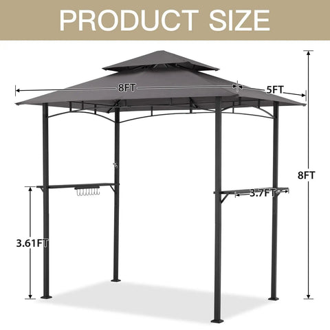 8 Ft By 5 Ft Outdoor Grill Gazebo Canopy For Outdoor Cooking Waterproof 2 Tier BBQ Shelter For Patio And Backyard Grey
