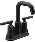 Gibson Two Handle Centerset High Arc Modern Bathroom Faucet With Drain Assembly Matte Black Finish for sleek sink upgrade.