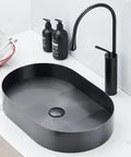 USZWBY Bathroom Vessel Sink Stainless Steel Bathroom Vanity Sink Black Matt Vessel Sink 21.6"X13.7" Above Counter with faucet.
