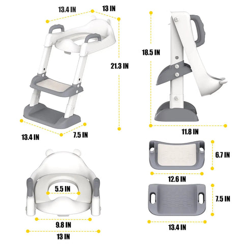 No Stress Toddler Potty Training Seat With Built In Step Stool Ladder And Heavy Duty Safety Handles Real Game Changer Featuring Super Adjustable Height Settings And Quick Fold Flat Storage In Modern Grey