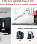 Coffee Machine Repair Key Set With Gasket Pack And Magnetic Wrench for Jura Capresso and other brands shown with machines.