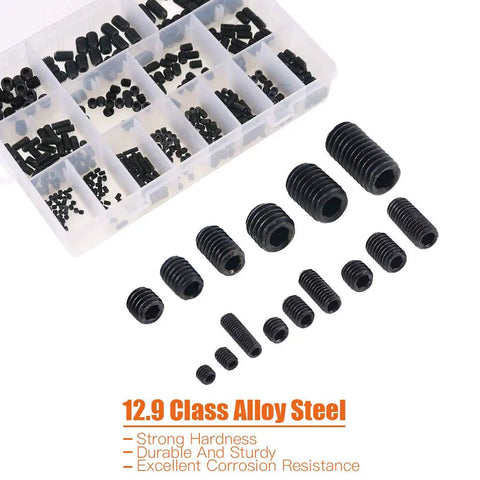 450 Piece Allen Head Socket Hex Grub Screw Set For M3 To M8 Sizes With Internal Hex Drive In Black Alloy Steel 12 9 Class Durable Hardware Kit For Mechanical Automotive And DIY Projects