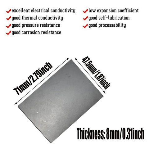 Pro Grade Graphite Electrode Plate For Electrolysis Pack Of 10, 8Mm Thick With Sizes 71Mm By 47.5Mm, smooth surface, properties listed.