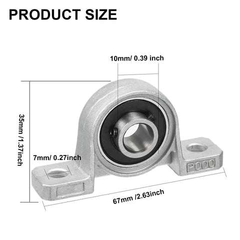 4 Pack 10mm Pillow Block Bearings With 0.39 Inch Bore Self Aligning Mounted Block Bearing showing product dimensions