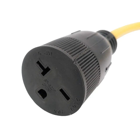Twist Lock L6-20P To NEMA 6-20R 6-15R Adapter Power Cord, 3 Ft, 12 AWG Copper, SJTW, 20 Amp, UL Listed, heavy-duty black plug close-up
