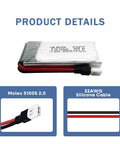 Close-up of 5 Pack 3.7V 500mAh LiPo Batteries with 5-In-1 USB Charger showing Molex 51005 2.0 connector and 22AWG silicone cable