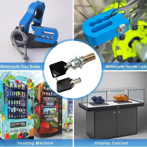 1 Set Tubular Lock And Key Set with vending machine, display cabinet, and motorcycle locks in the background