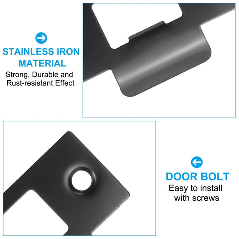 Close-up of Stainless Steel T Strike Door Strike Plate 2-3/4 Inch Backplate for interior and exterior doors, black rust resistant