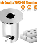 Five Pack Fast Lane Chrome Aluminum Dzus Fasteners Quarter Turn Flush Allen Head Buttons showing shiny aluminum fastener with hex head.