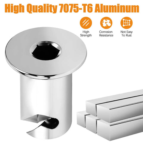Five Pack Fast Lane Chrome Aluminum Dzus Fasteners Quarter Turn Flush Allen Head Buttons showing shiny aluminum fastener with hex head.