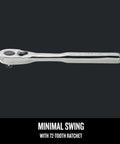 Three Eighths Inch Drive 72 Tooth Pear Head Ratchet Wrench, Corrosion Resistant Chrome Finish, Minimal Arc Swing, side view
