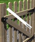 Wooden gate with 8 Inch T Strap Barn Door Hinges Heavy Duty Gate Hinge Set Black Wrought Iron Rustproof 6 Pcs installed