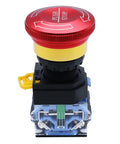 Front view of Beefy Metal Latching Emergency Stop Push Button Switch 22mm Panel Mount Aluminum Alloy Construction 1NO 1NC