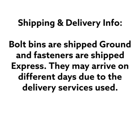 Shipping details for 5,170 Piece Grade 5 Coarse Thread Hex Bolt And Nut Set, bolt bins and fasteners arrive on different days.