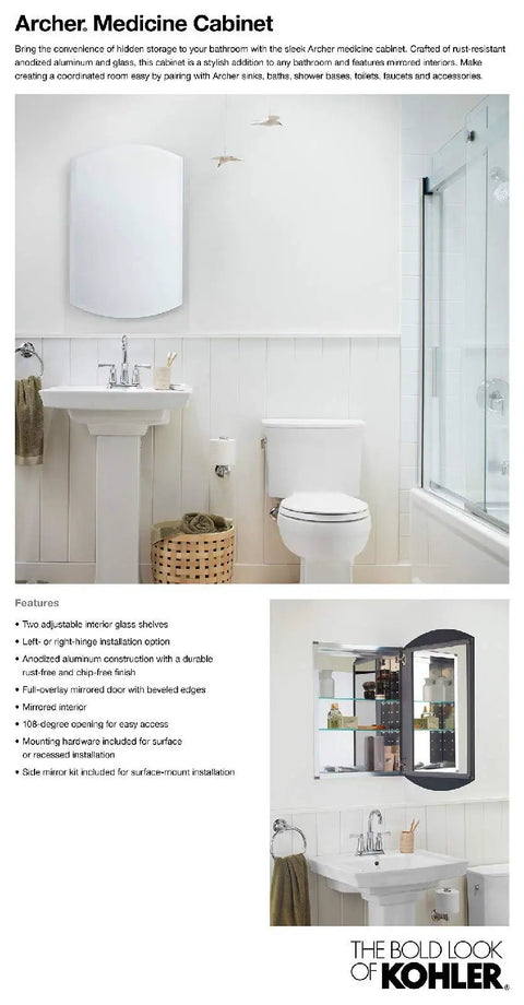 Bathroom with Archer Aluminum Space-Saving Single-Door Bathroom Medicine Cabinet With Mirror, 20-Inch Wide By 31-Inch High, recessed mount