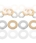 120 Piece O Ring And Flat Washer Assortment Kit With Nylon, Brass, And White Zinc Plated Spacers M10x20 Metal Spacers Replacement Washers For Household Appliances And Industrial Use Go To All In One Heavy Duty: close-up of nylon, brass, and zinc washers
