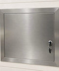 Heavy Duty 28 X 28 Inch Stainless Steel Drywall Access Door with key for secure maintenance access, gloss finish.