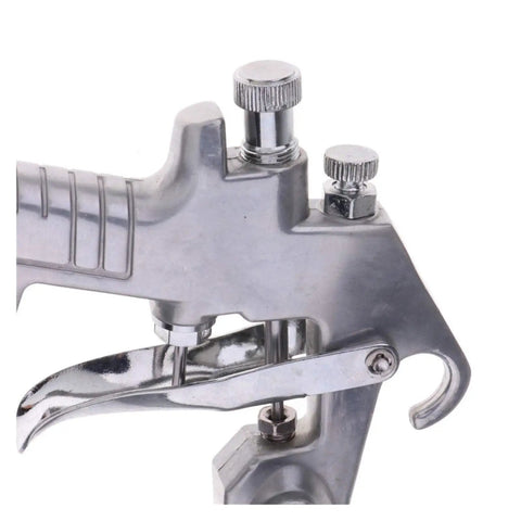Close-up of Heavy Duty Pneumatic Spray Gun With Secure Hopper And Ergonomic Grip, showing nozzle and trigger mechanisms.
