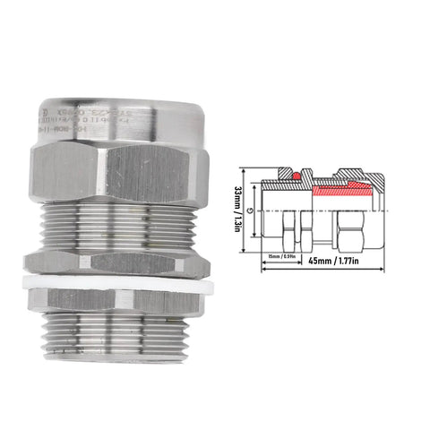 Rugged 3/4 NPT Stainless Steel Cable Gland IP66 Weatherproof Workhorse Connector with schematic diagram