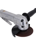 Heavy Duty 4 Inch Pneumatic Angle Grinder And Polisher Sander With 11000 Rpm Air Powered Motor showing aluminum body and sanding disc.