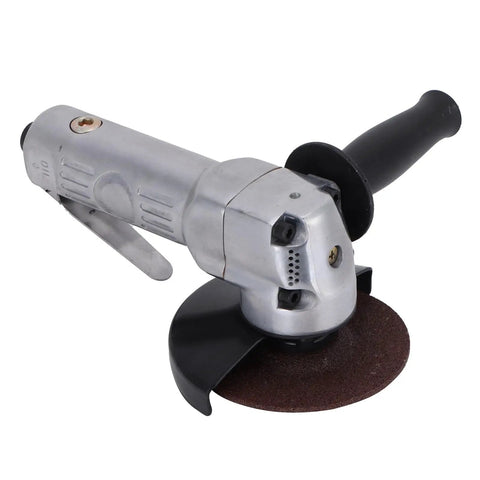 Kickass Pneumatic Angle Grinder With Hella Smooth Variable Speed Trigger And Trade Ready Build For Lightning Fast Grinding And Precision Cutting On Job Sites Or Garage Workbench Setups Daily - silver metal body, 100mm pad.