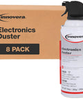Compressed Air Duster Cleaner 10 Oz Can 8 Pack For Cleaning Computers Electronics Cameras And More next to packaging