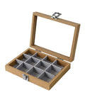 Premium Solid Wood Stackable Jewelry Tray Featuring 12 Grids For Earrings And Trinkets Pro Grade Display Organizer Box with open lid