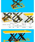 No Sweat Heavy Duty Electric Hydraulic Lift Table With 2200 Pound Capacity Cargo Lifter Cart dimensions and lifting mechanism details.