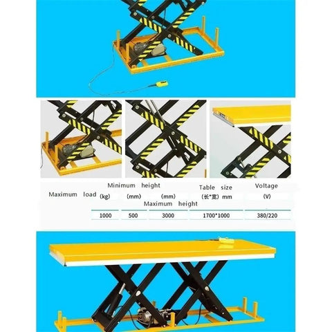 Heavy Duty Electric Hydraulic Cargo Lift Platform Hella Sturdy One Ton Capacity Adjustable Height Steel Industrial Lifter designed for warehouses.