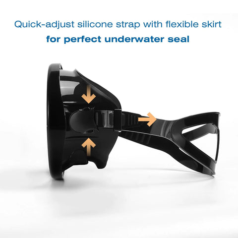 Side view of Diving Mask For Scuba Snorkeling And Freediving With Anti Fog Tempered Glass HD Wide View Lens Comfortable Water Goggles For Adults