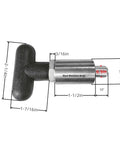 Rock Solid Half Inch T Handle Locking Pull Pin With Spring Loaded Release And Durable Nylon Grip engineered for custom shop rigs, showing dimensions.