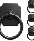Black Cabinet Bifold Closet Door Ring Pull Handles With 1.6 Inch Backplate 4 Pack Simple Upgrade For Old Hardware Hides Scratches And Screw Holes Smooth Operation Durable Zinc Alloy Build Easy Install, black zinc alloy ring pull on square backplate