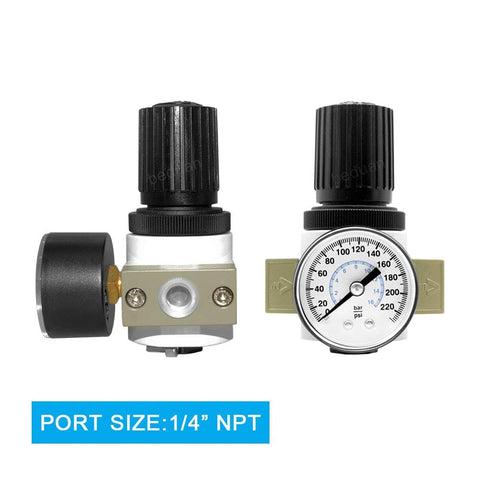 1/4 NPT Air Pressure Regulator With Gauge And Bracket For Pneumatic Tool Systems, Precise 0-180 PSI Adjustable Control