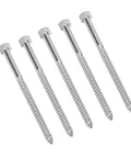 Five Beefy Stainless Steel Half Thread Wood Hex Lag Screws M6 X 100mm Self Tapping For Carpentry No Pre Drill Needed