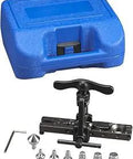 Six Position Lightweight Swaging Flaring Tool with chrome pins, blue case, and accessories for aluminum and soft tubing.