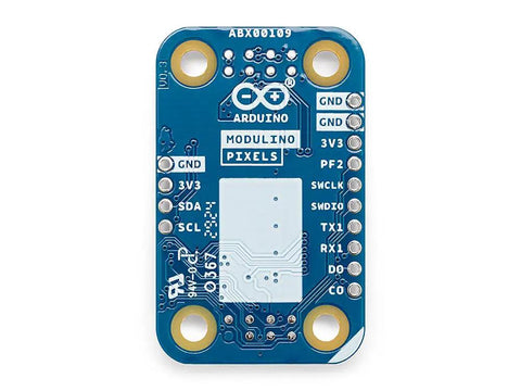 Modulino Pixels Qwiic Compatible RGB LED Module with 8 addressable LEDs for colorful effects in Arduino projects, top view.